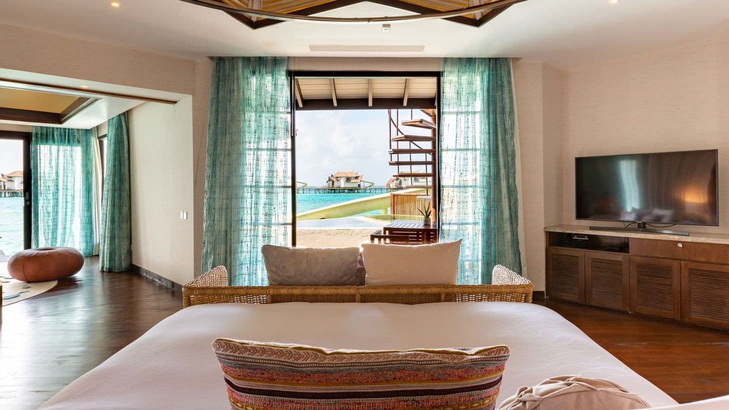 Vibrant water slide at a luxurious resort, perfect for fun.